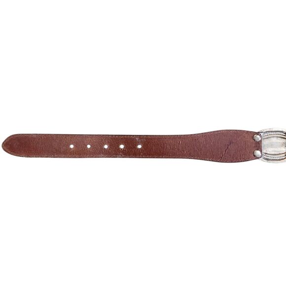 Fossil Leather Belt Women Neutral Tan Size XL Silverplated Santa Fe Style - Picture 10 of 13